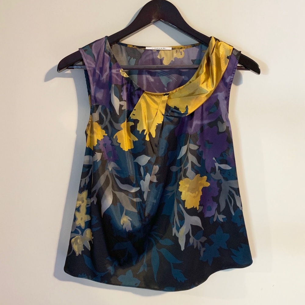 Silky Fall Floral Sleeveless Top - Neckline Detail
